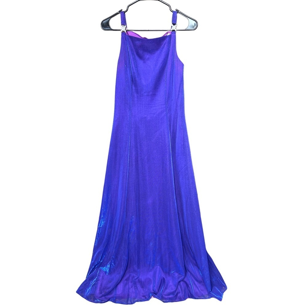Sleeveless Purple Prom Gown with Silver Detailing - Picture 2 of 7